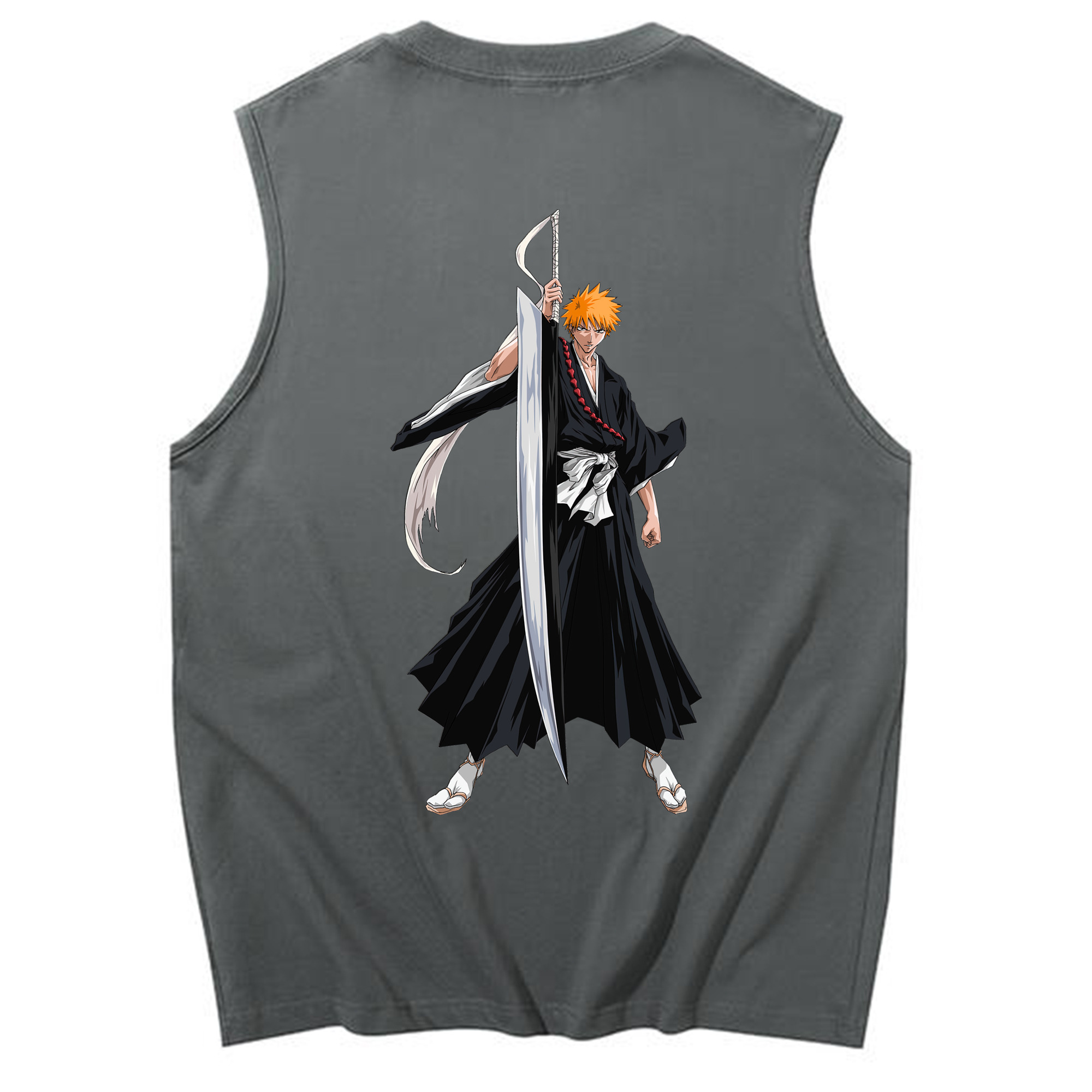 （画像用） ブリーチ 黒崎一護（くろさき いちご）BLEACH Kurosaki Ichigo コットン100％タンクトップ（背面プリント）